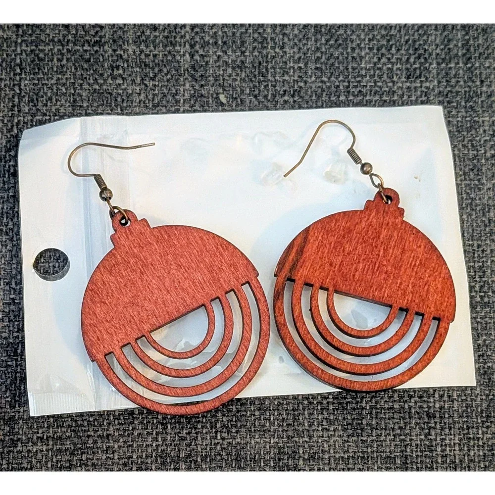 Wooden Dangle Earrings Boho Geometric Lightweight‎ Statement Earrings